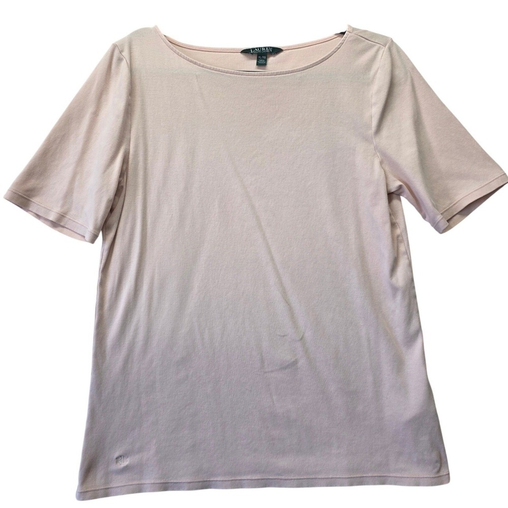 Lauren Ralph Lauren‎ Womens XL Pink Boat Neck Short Sleeve Cotton Blend T-Shirt